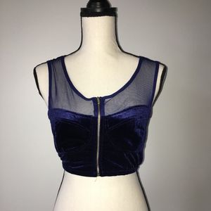 Dark Navy Corset Mesh Crop Top w/ Zipper Front
